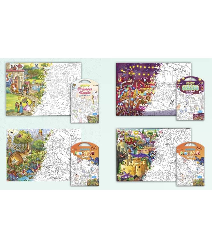     			GIANT PRINCESS CASTLE COLOURING POSTER, GIANT CIRCUS COLOURING POSTER, GIANT DINOSAUR COLOURING POSTER and GIANT DRAGON COLOURING POSTER | Combo of 4 Posters I best colouring poster