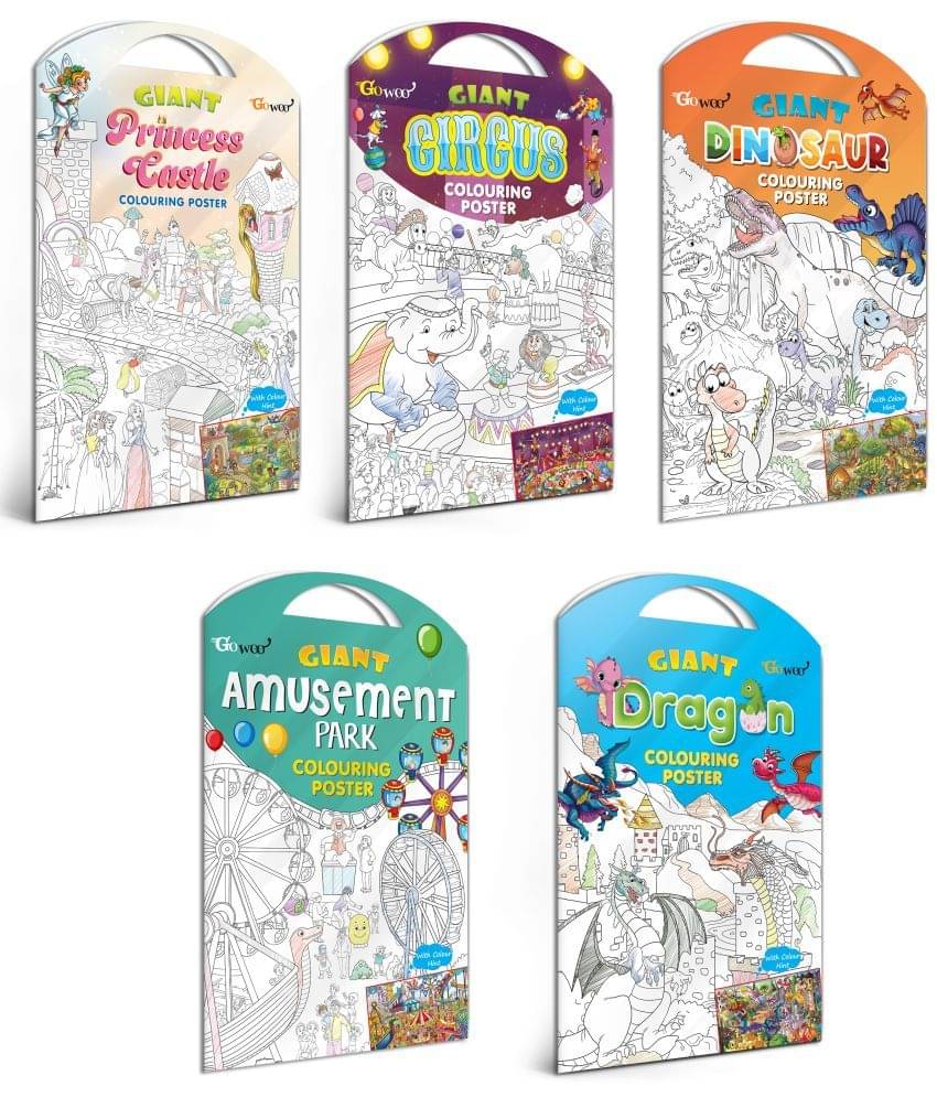 GIANT PRINCESS CASTLE COLOURING POSTER, GIANT CIRCUS COLOURING POSTER, GIANT DINOSAUR COLOURING POSTER, GIANT AMUSEMENT PARK COLOURING POSTER and GIANT DRAGON COLOURING POSTER | Combo of 5 Posters I jumbo colouring poster for 9+     			GIANT PRINCESS CASTLE COLOURING POSTER, GIANT CIRCUS COLOURING POSTER, GIANT DINOSAUR COLOURING POSTER, GIANT AMUSEMENT PARK COLOURING POSTER and GIANT DRAGON COLOURING POSTER | Combo of 5 Posters I jumbo colouring poster for 9+