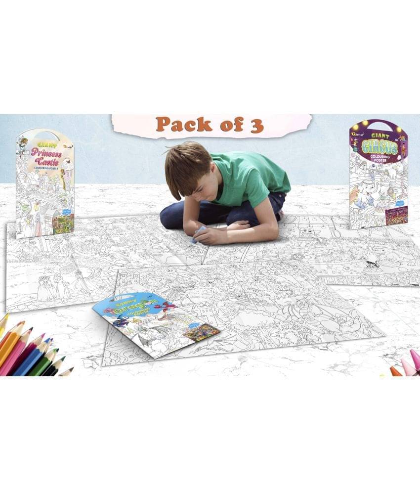 GIANT PRINCESS CASTLE COLOURING POSTER, GIANT CIRCUS COLOURING POSTER and GIANT DRAGON COLOURING POSTER | Set of 3 Posters I Intricate coloring posters GIANT PRINCESS CASTLE COLOURING POSTER, GIANT CIRCUS COLOURING POSTER and GIANT DRAGON COLOURING POSTER | Set of 3 Posters I Intricate coloring posters