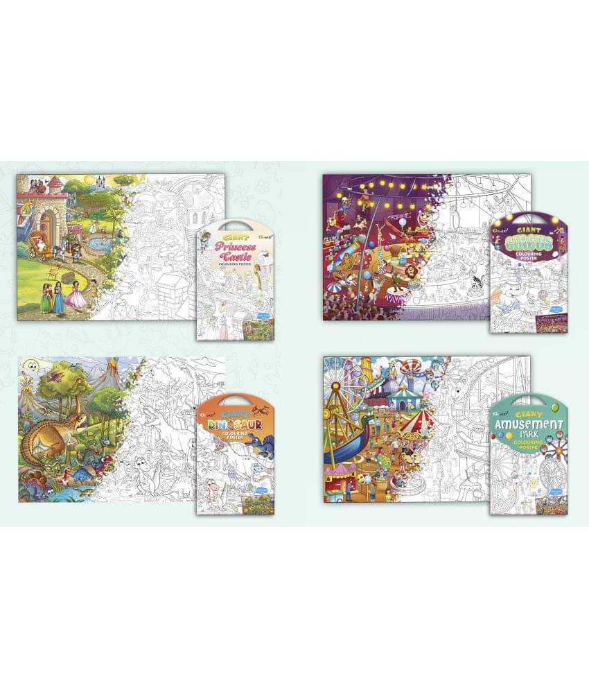 GIANT PRINCESS CASTLE COLOURING POSTER, GIANT CIRCUS COLOURING POSTER, GIANT DINOSAUR COLOURING POSTER and GIANT AMUSEMENT PARK COLOURING POSTER | Pack of 4 Posters I Enchanted Coloring Combo     			GIANT PRINCESS CASTLE COLOURING POSTER, GIANT CIRCUS COLOURING POSTER, GIANT DINOSAUR COLOURING POSTER and GIANT AMUSEMENT PARK COLOURING POSTER | Pack of 4 Posters I Enchanted Coloring Combo