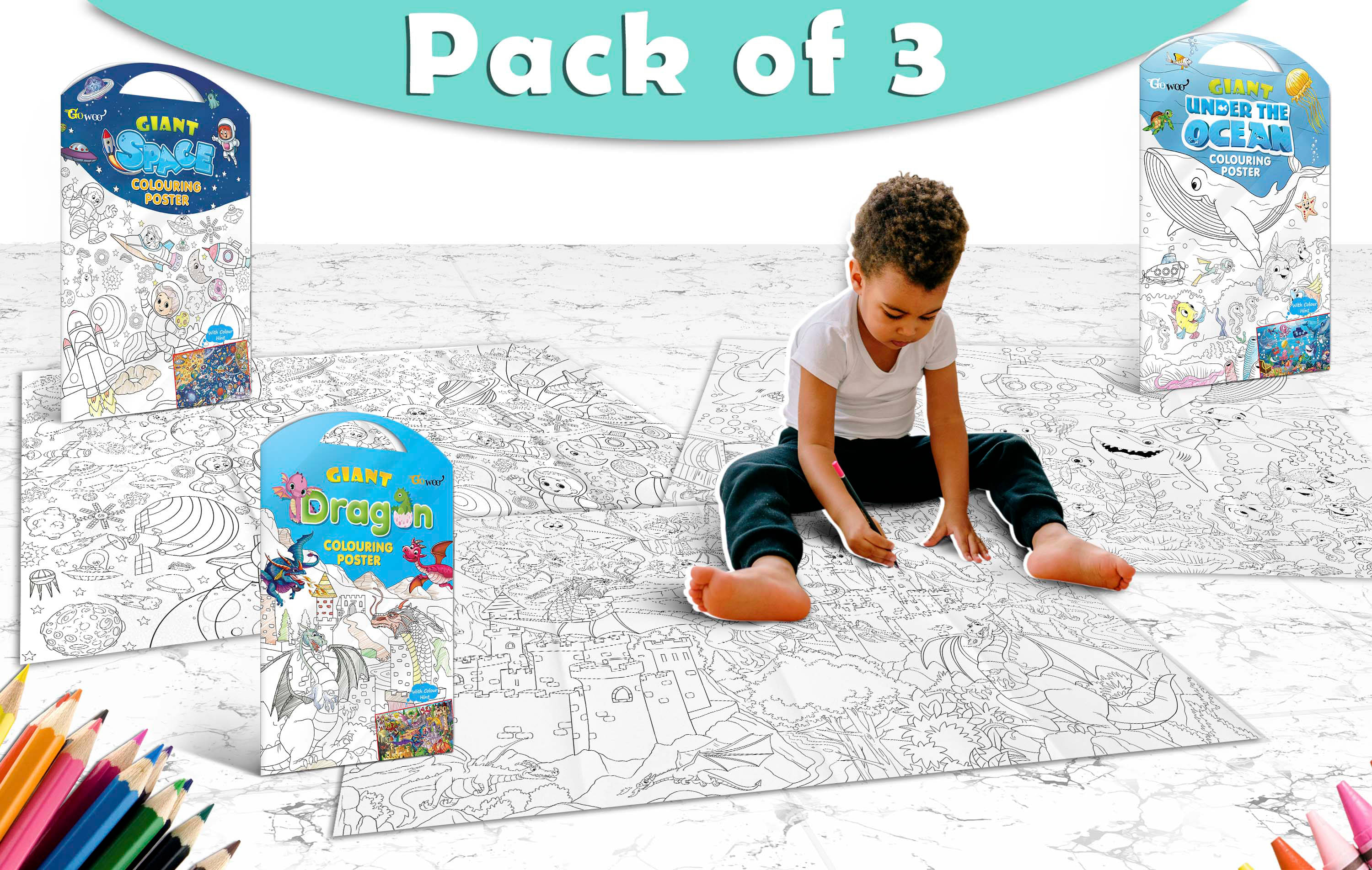 GIANT SPACE COLOURING POSTER, GIANT UNDER THE OCEAN COLOURING POSTER and GIANT DRAGON COLOURING POSTER | Gift Pack of 3 Posters I Best coloring posters to gift GIANT SPACE COLOURING POSTER, GIANT UNDER THE OCEAN COLOURING POSTER and GIANT DRAGON COLOURING POSTER | Gift Pack of 3 Posters I Best coloring posters to gift