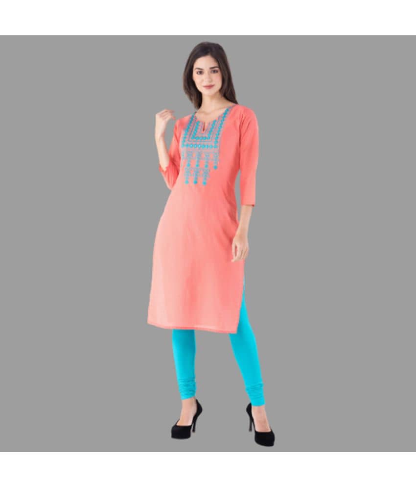 KSHARAA - Peach Cotton Women's Straight Kurti ( Pack of 1 ) - Kurtis, Tunics | Buy online on ZillyBuy