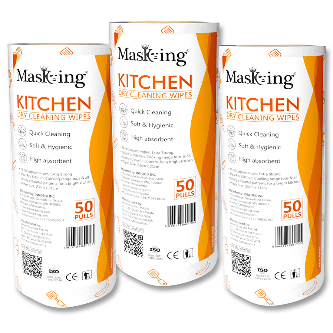     			Masking Non-Woven Reusable & Washable Multi Surface Cleaner Wipes Orange 450 g Pack of 3