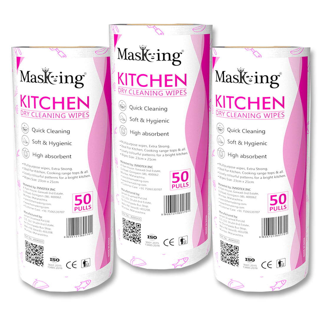     			Masking Non-Woven Reusable & Washable Multi Surface Cleaner Wipes Pink 450 g Pack of 3