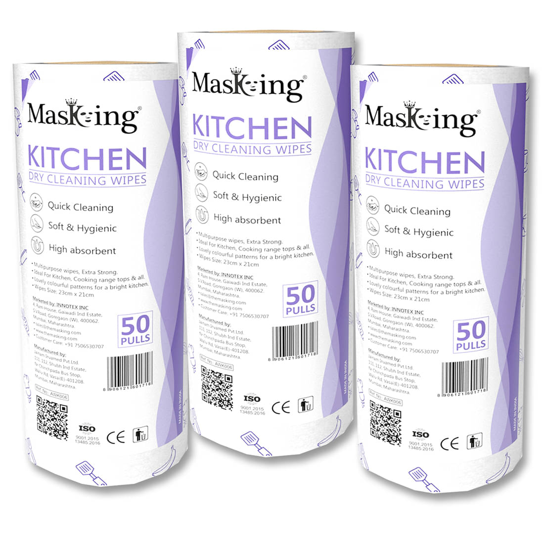     			Masking Non-Woven Reusable & Washable Multi Surface Cleaner Wipes Purple 450 g Pack of 3
