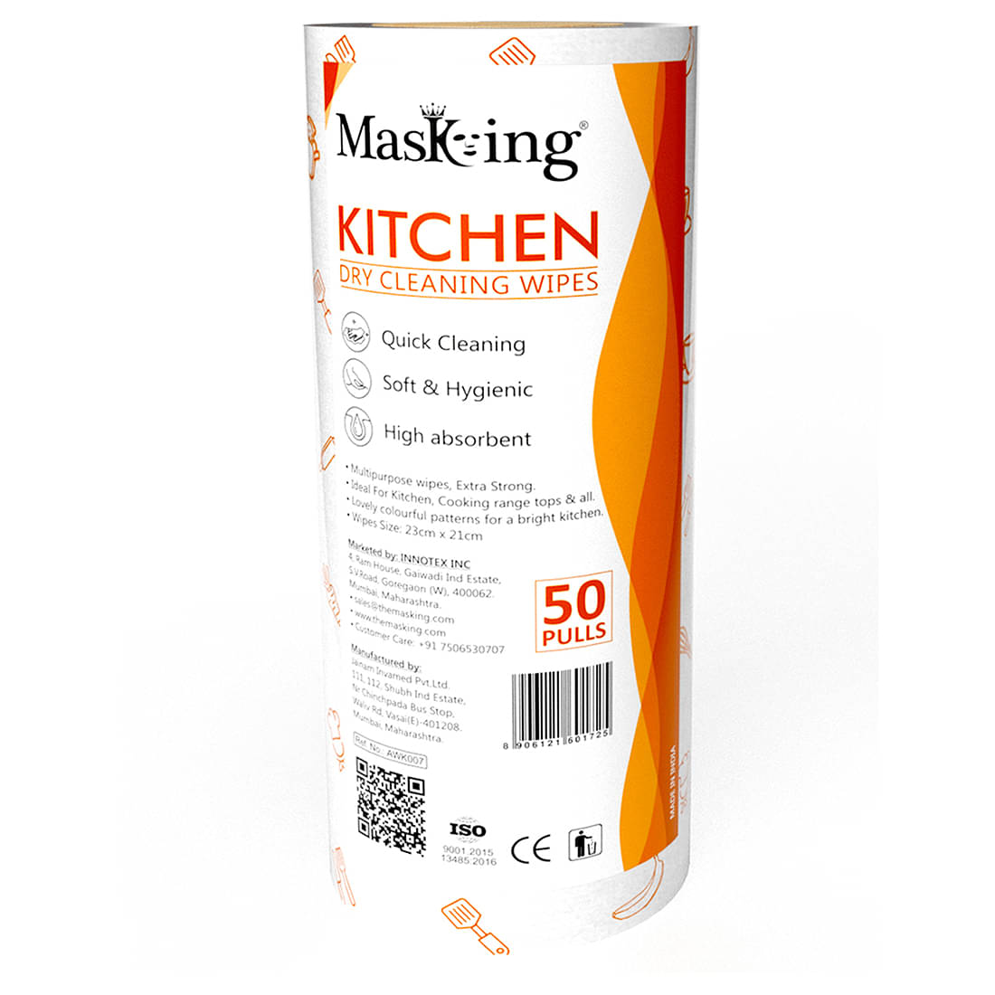     			Masking Non-Woven Reusable & Washable Multi Surface Cleaner Wipes Kitchen Dry Wipes 23x21cm, 50 Pulls 180 g