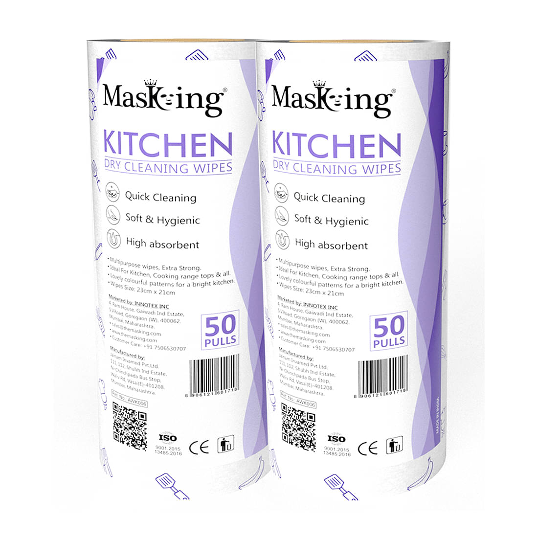     			Masking Non-Woven Reusable & Washable Multi Surface Cleaner Wipes Purple 100 no.s Pack of 2