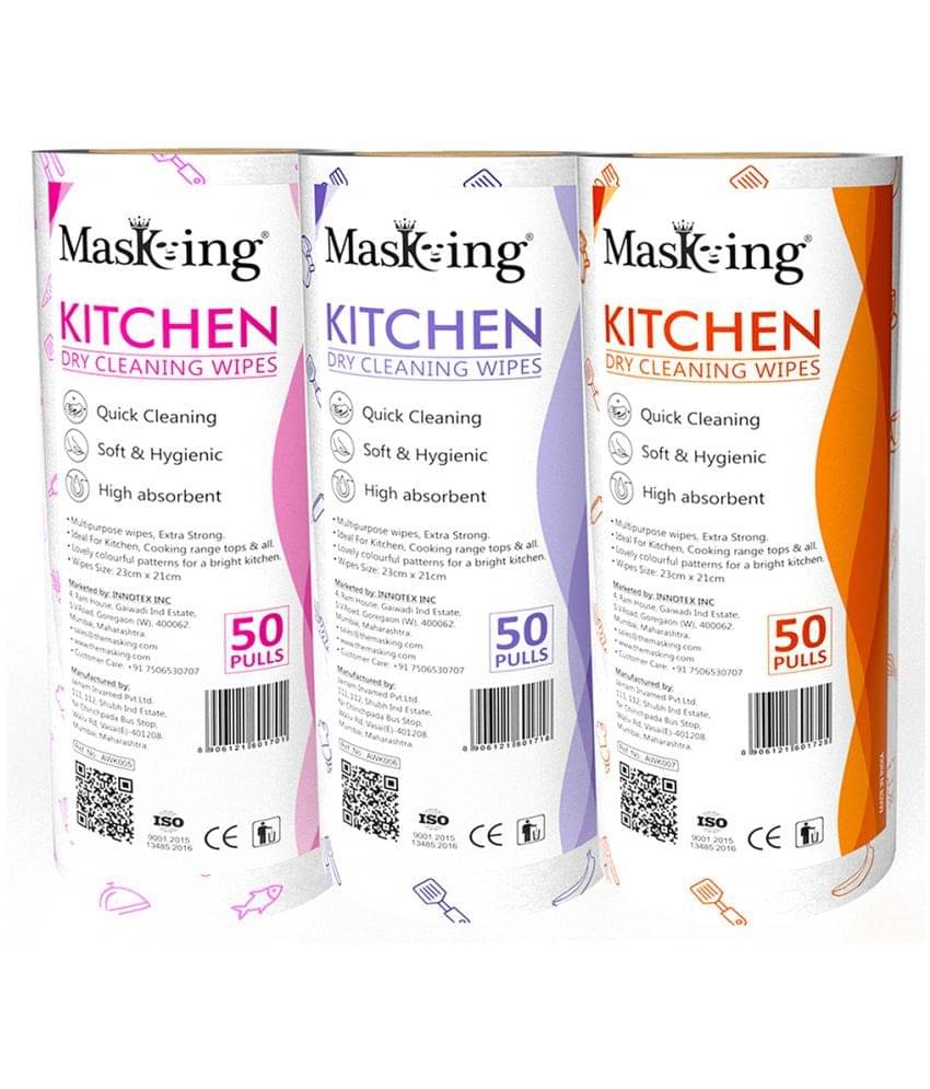     			Masking Non-Woven Reusable & Washable Multi Surface Cleaner Wipes Multicoloured 150 no.s Pack of 3