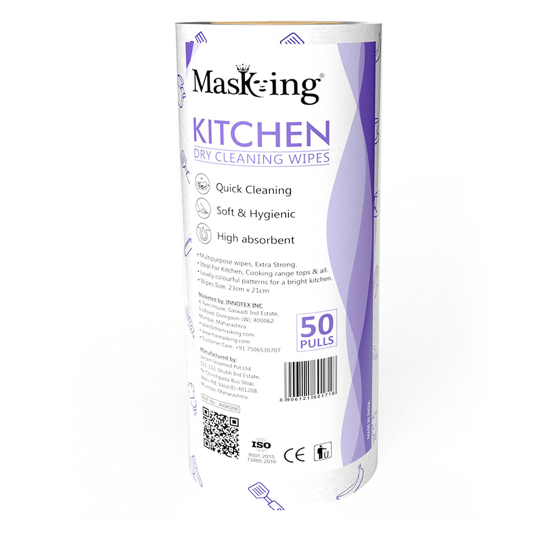    			Masking Non-woven Reusable & Washable Multi Surface Cleaner Wipes Kitchen Dry Wipes 23x21cm, 50 Pulls 180 g