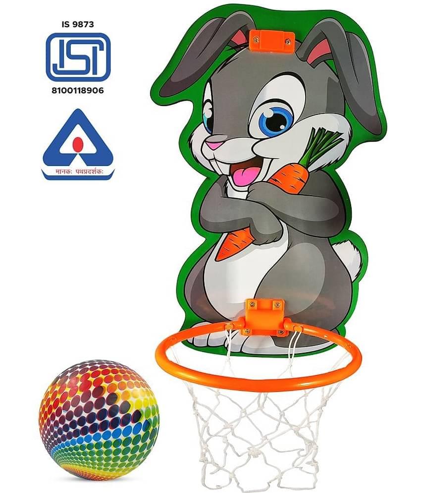 NHR Small Basket Ball kit Set with Ring for Kids, Playing Indoor Outdoor Basket Ball, High Quality Hanging Board with Net & Ball (Rabbit Face Printed)