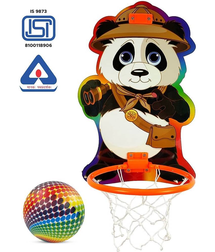 NHR Small Basket Ball kit Set with Ring for Kids, Playing Indoor Outdoor Basket Ball, High Quality Hanging Board with Net & Ball (Panda Face Printed)