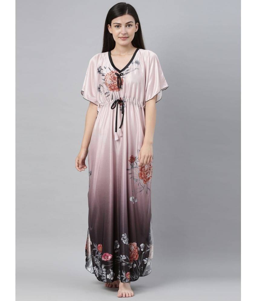 BAILEY SELLS - Beige Satin Women's Nightwear Kaftan Night Dress ( Pack of 1 ) BAILEY SELLS - Beige Satin Women's Nightwear Kaftan Night Dress ( Pack of 1 )