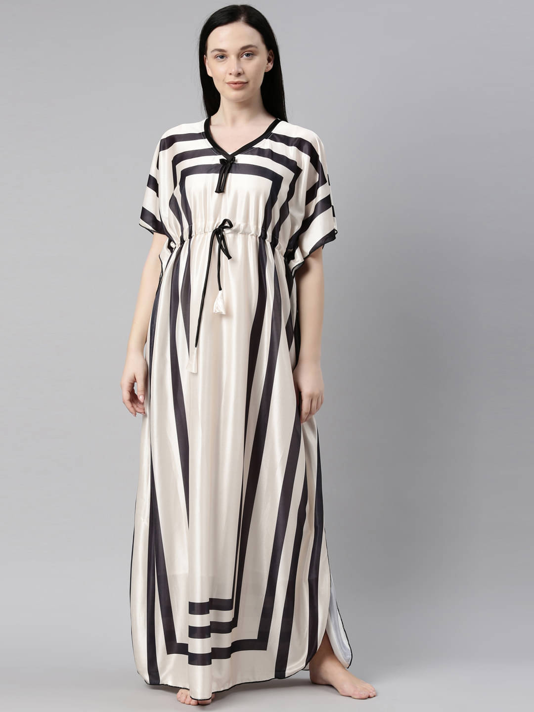     			BAILEY SELLS - Off White Satin Women's Nightwear Kaftan Night Dress ( Pack of 1 )
