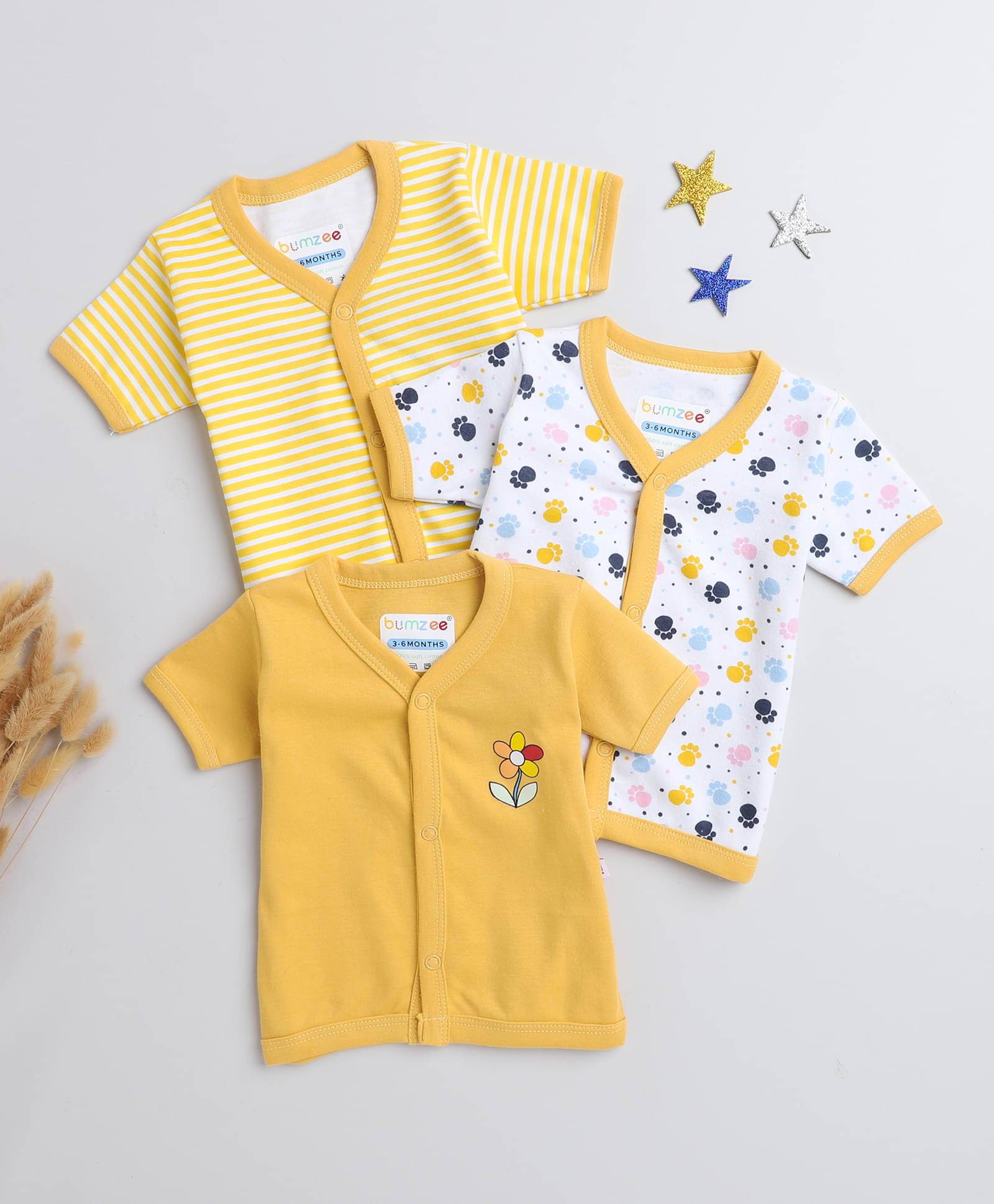     			BUMZEE Pack of 3 Baby Girls Cotton Shirt ( Yellow )