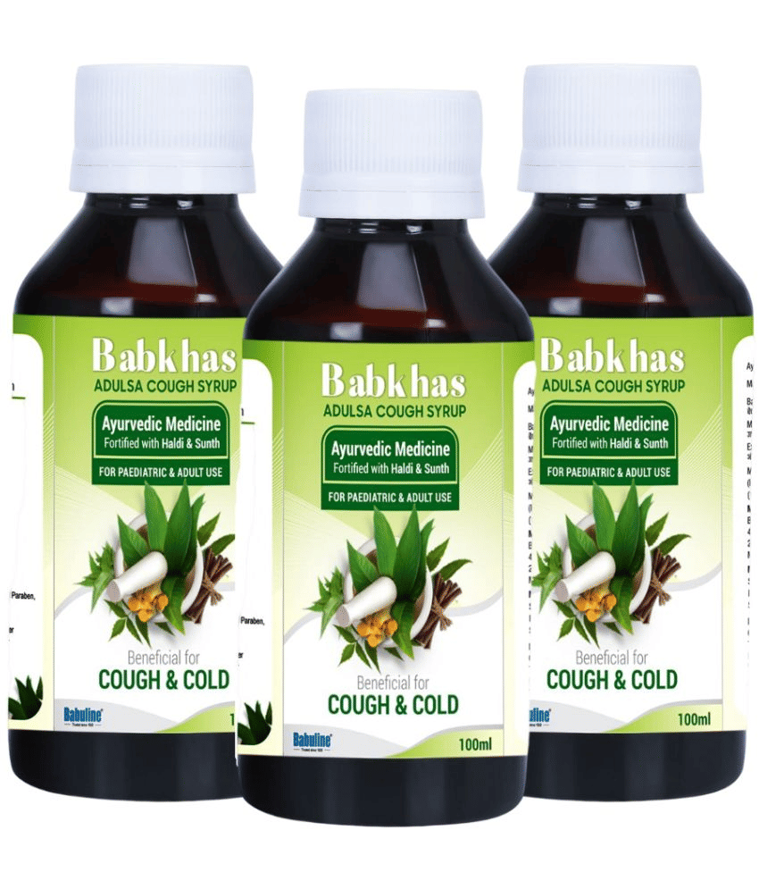 Babuline Babkhas Adulsa Cough Tonic 100ml, Pack of 3 | Get Ayurvedic Relief from Throat Issue, Chest Congestion, All Types Of cough & Cold | Goodness Of Haldi Sunth Turmeric Dry Ginger Babuline Babkhas Adulsa Cough Tonic 100ml, Pack of 3 | Get Ayurvedic Relief from Throat Issue, Chest Congestion, All Types Of cough & Cold | Goodness Of Haldi Sunth Turmeric Dry Ginger
