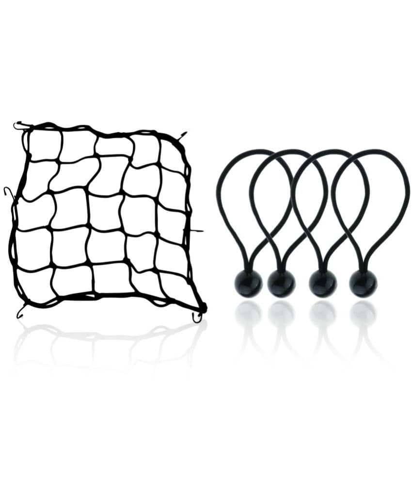 Grand Pitstop Cargo Net (38X38Cm) With Bungee Balls (8Inch) - 4Pcs- Black