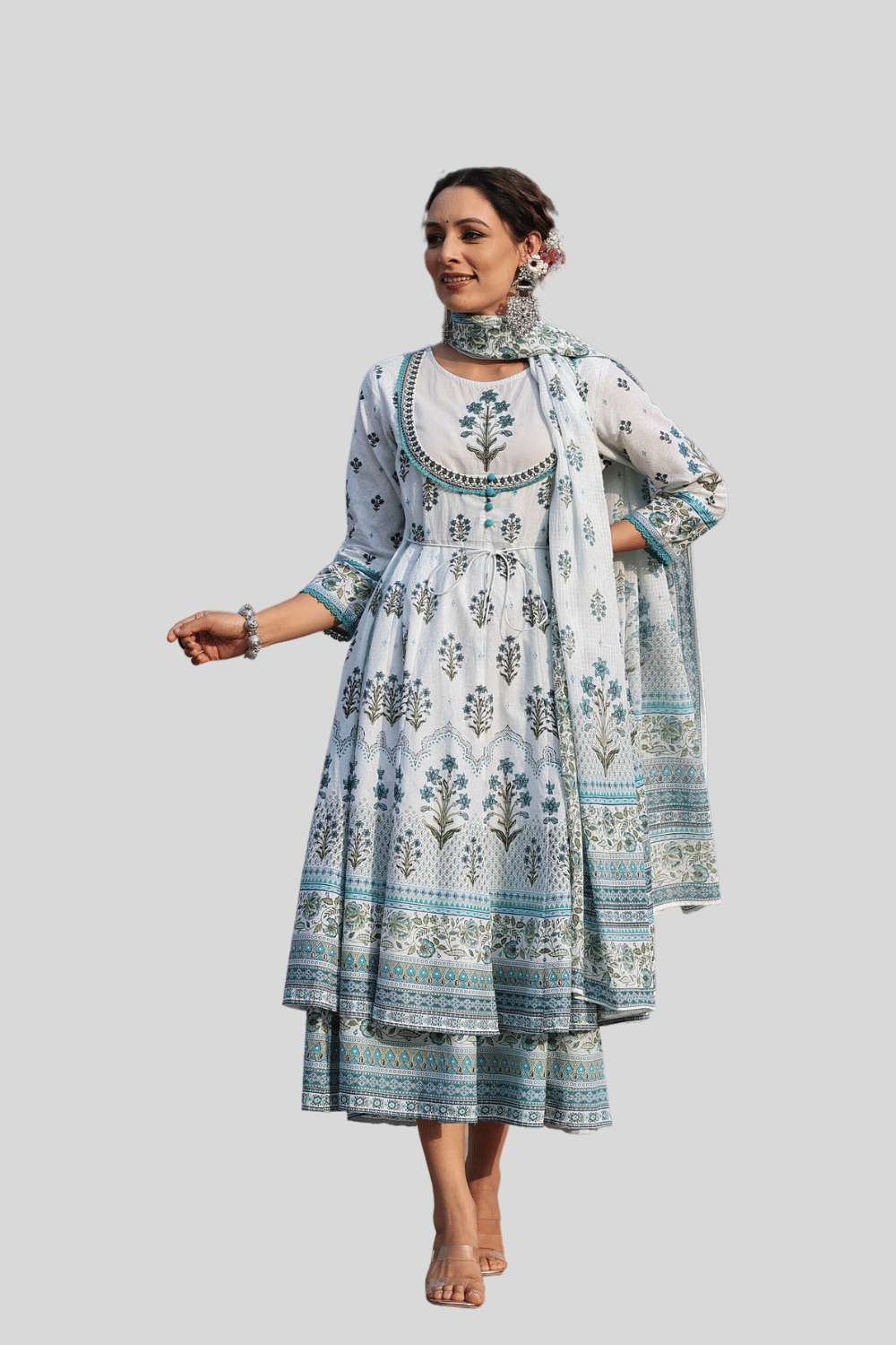 Juniper Women Cotton Blend Printed Ethnic Dress ( Light Blue ) Juniper Women Cotton Blend Printed Ethnic Dress ( Light Blue )