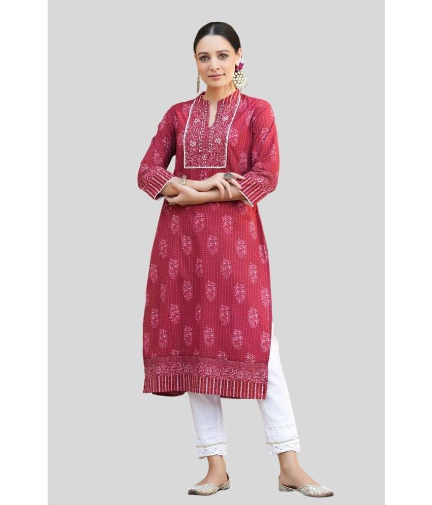     			Juniper - Maroon Cotton Blend Women's Straight Kurti ( Pack of 1 )