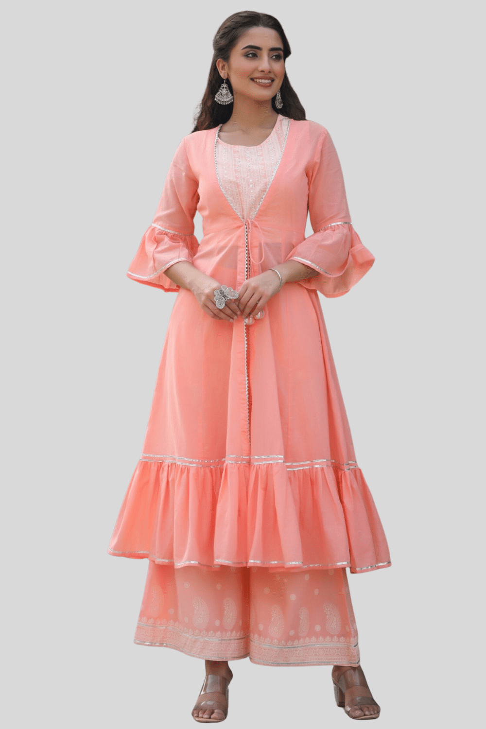 Juniper - Peach Jacket Style Rayon Women's Stitched Salwar Suit ( Pack of 1 ) Juniper - Peach Jacket Style Rayon Women's Stitched Salwar Suit ( Pack of 1 )