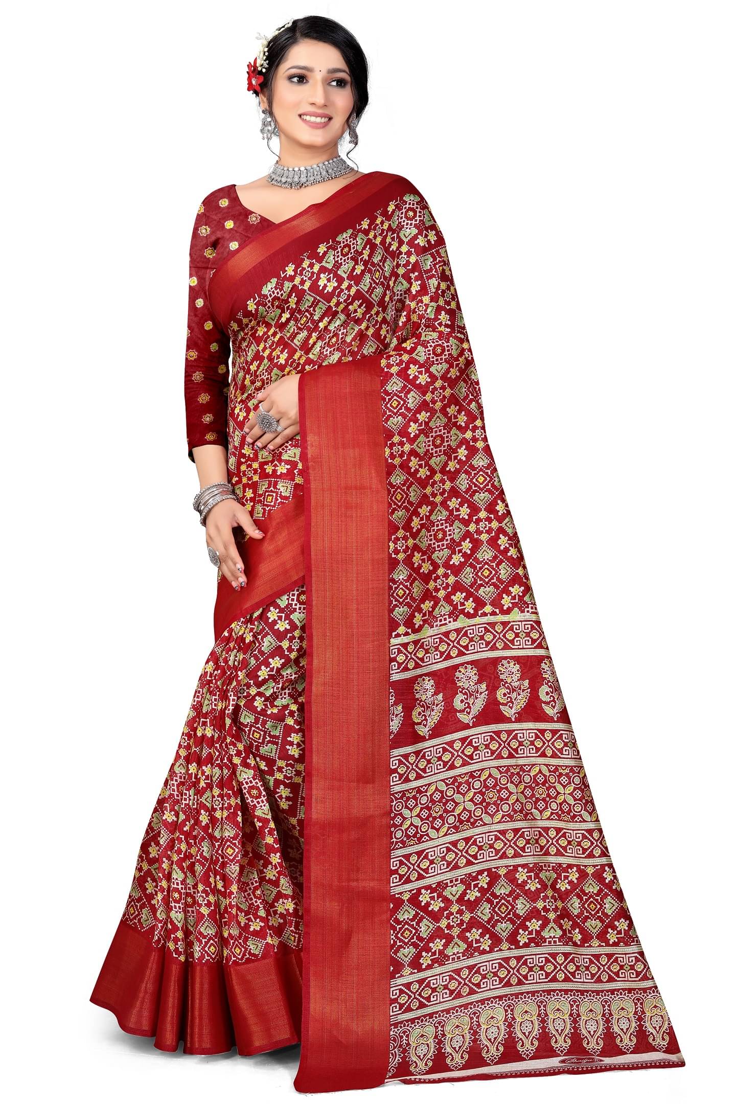     			LEELAVATI Cotton Printed Saree With Unstitched Blouse Piece ( Maroon )