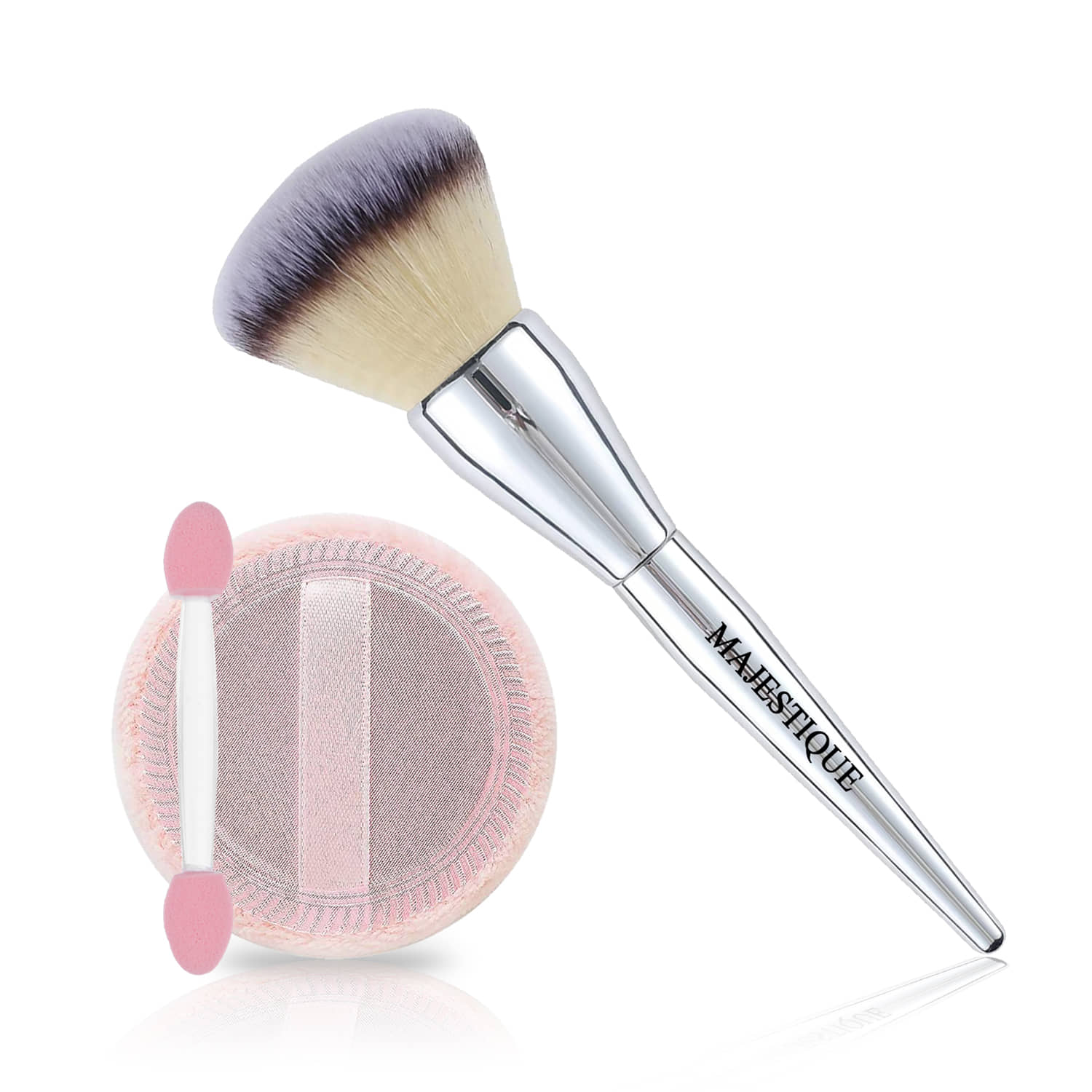 Majestique Cushion Powder Puff With Large Foundation Brush Blending Liquid, Cream And Powder