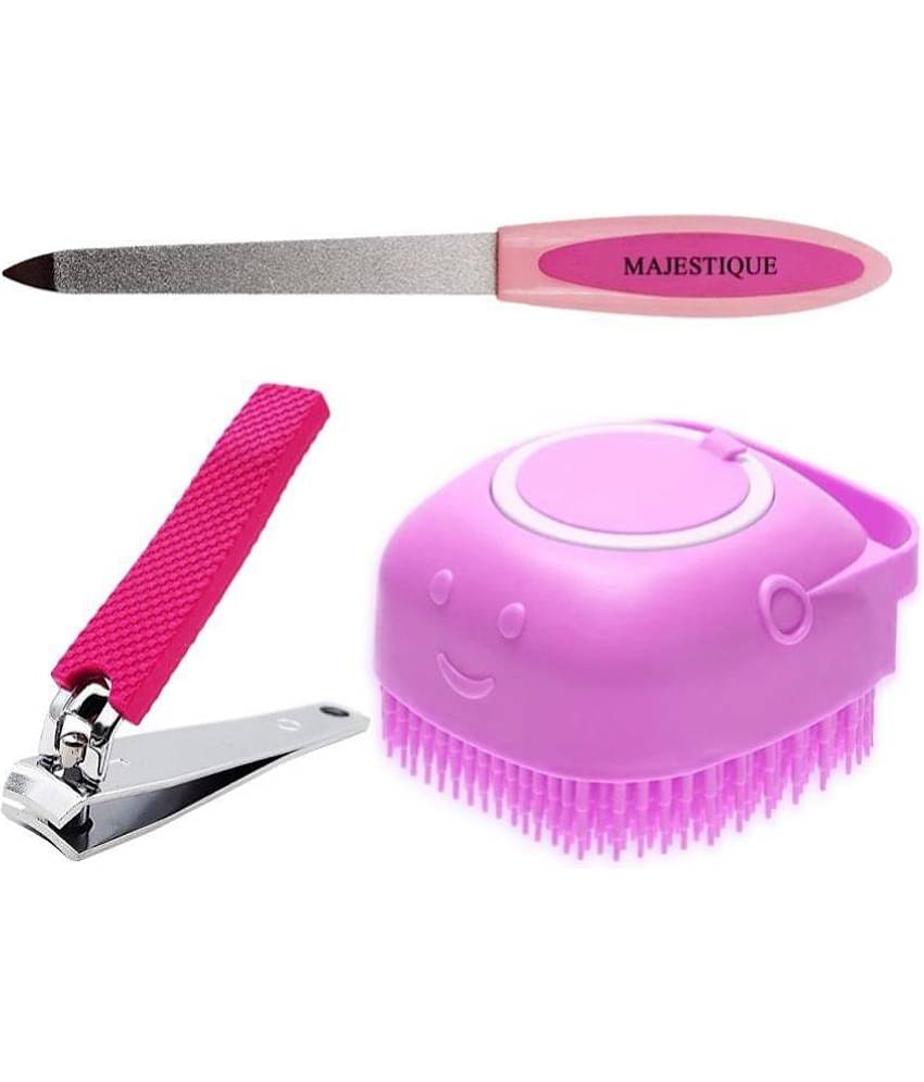 Majestique Nail Cutter & Filer With Gentle Silicone Scrubber(Pack Of 3) Color May Vary