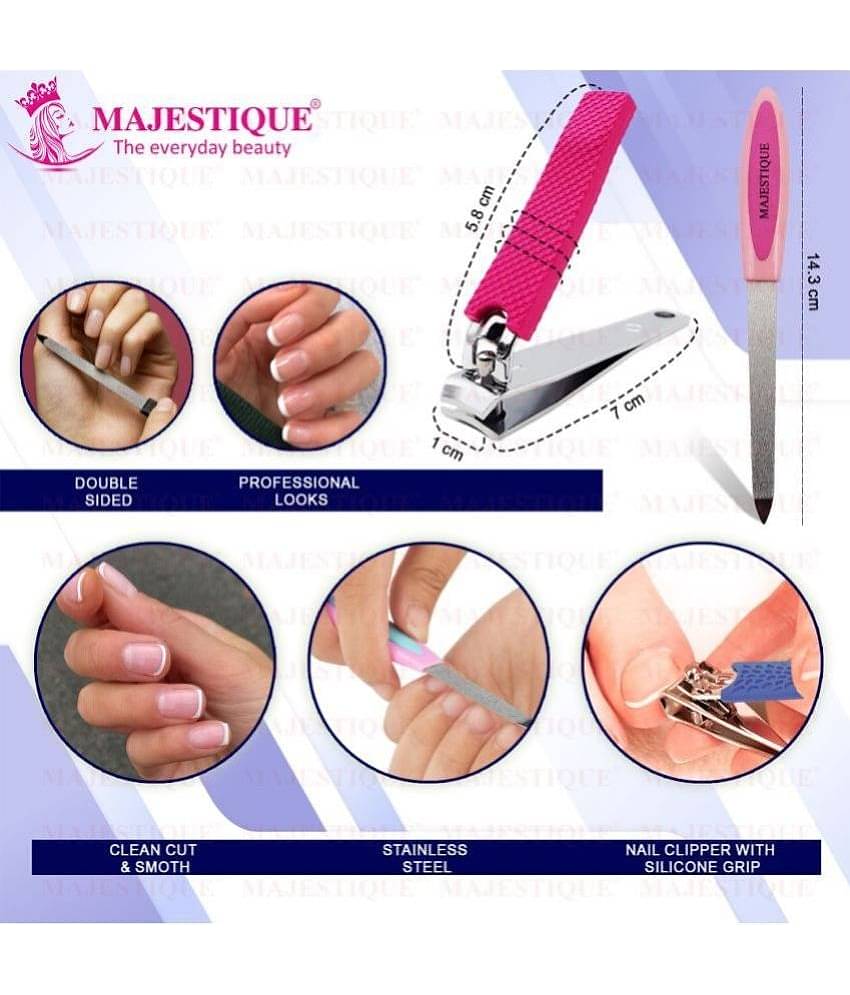 Majestique Nail Cutter & Filer With Gentle Silicone Scrubber(Pack Of 3) Color May Vary