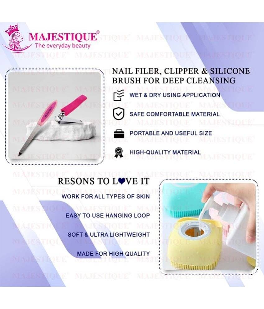 Majestique Nail Cutter & Filer With Gentle Silicone Scrubber(Pack Of 3) Color May Vary