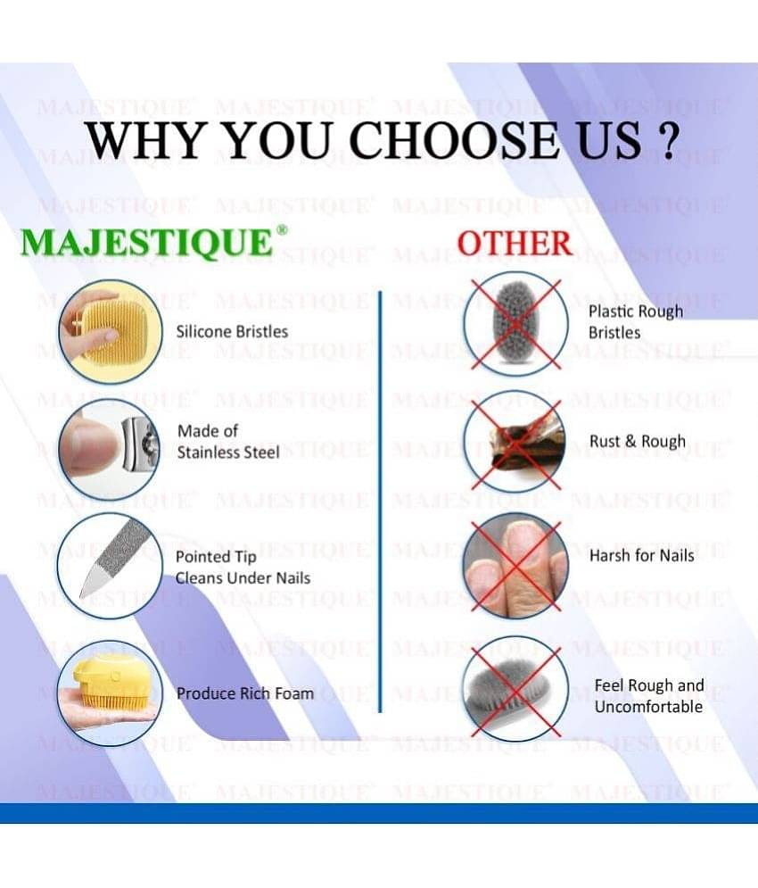 Majestique Nail Cutter & Filer With Gentle Silicone Scrubber(Pack Of 3) Color May Vary