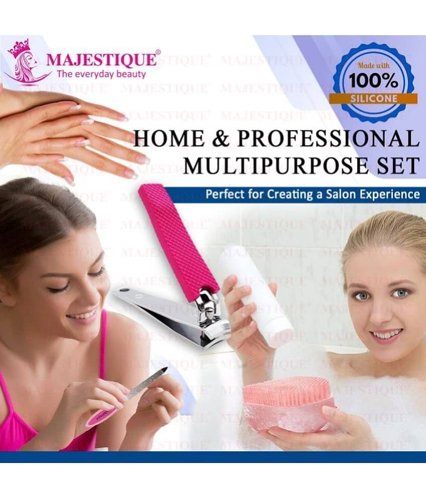 Majestique Nail Cutter & Filer With Gentle Silicone Scrubber(Pack Of 3) Color May Vary