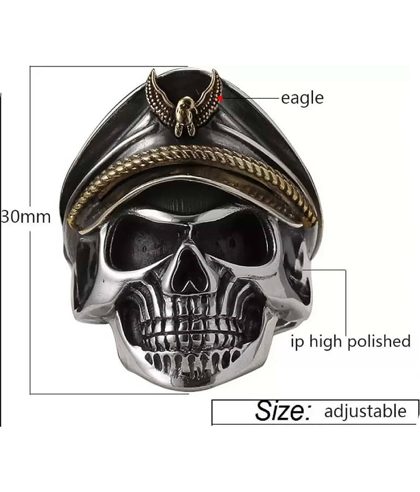 Thrillz Latest Men's Silver Ring For Boys Stainless Steel Captain Pirate Adjustable Silver Eagle Hat Pilot Skull Finger Ring For Men