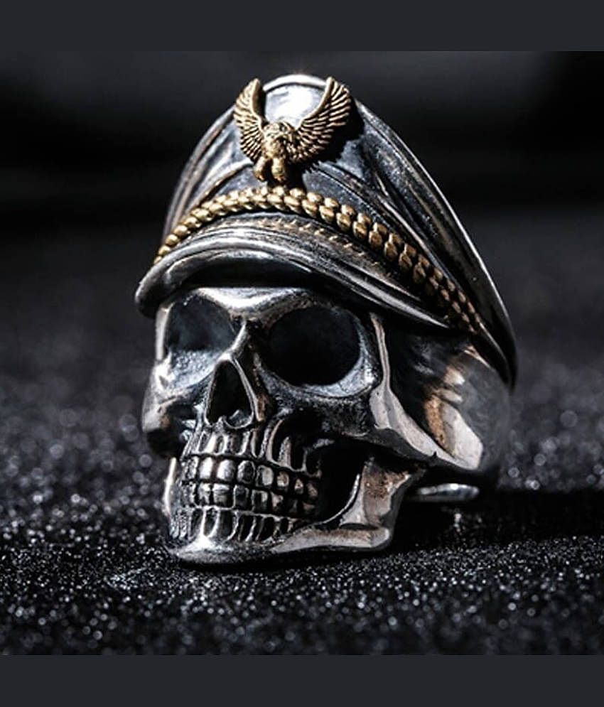 Thrillz Latest Men's Silver Ring For Boys Stainless Steel Captain Pirate Adjustable Silver Eagle Hat Pilot Skull Finger Ring For Men