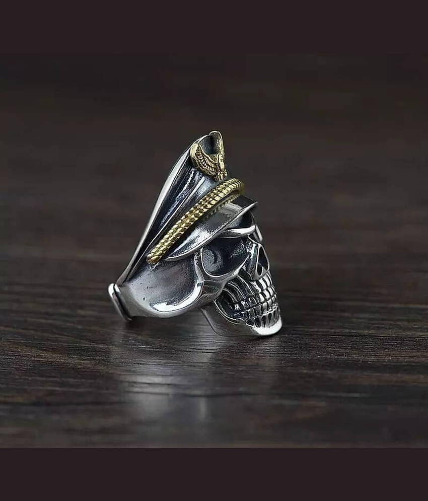 Thrillz Latest Men's Silver Ring For Boys Stainless Steel Captain Pirate Adjustable Silver Eagle Hat Pilot Skull Finger Ring For Men
