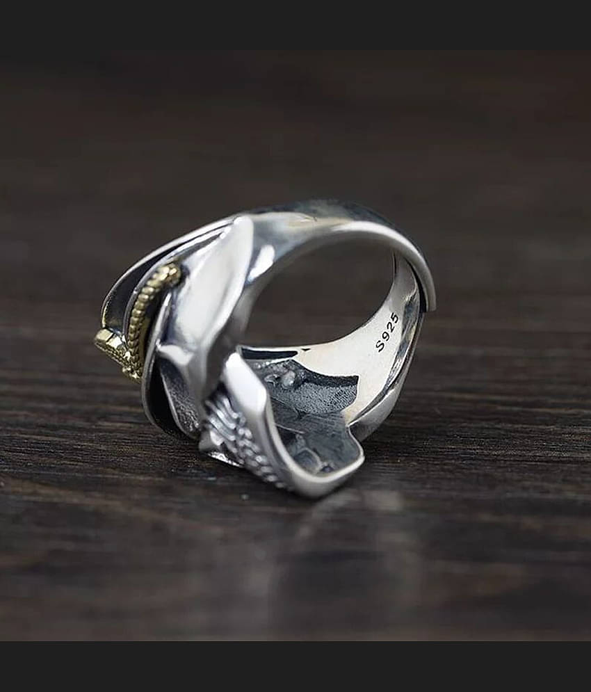 Thrillz Latest Men's Silver Ring For Boys Stainless Steel Captain Pirate Adjustable Silver Eagle Hat Pilot Skull Finger Ring For Men