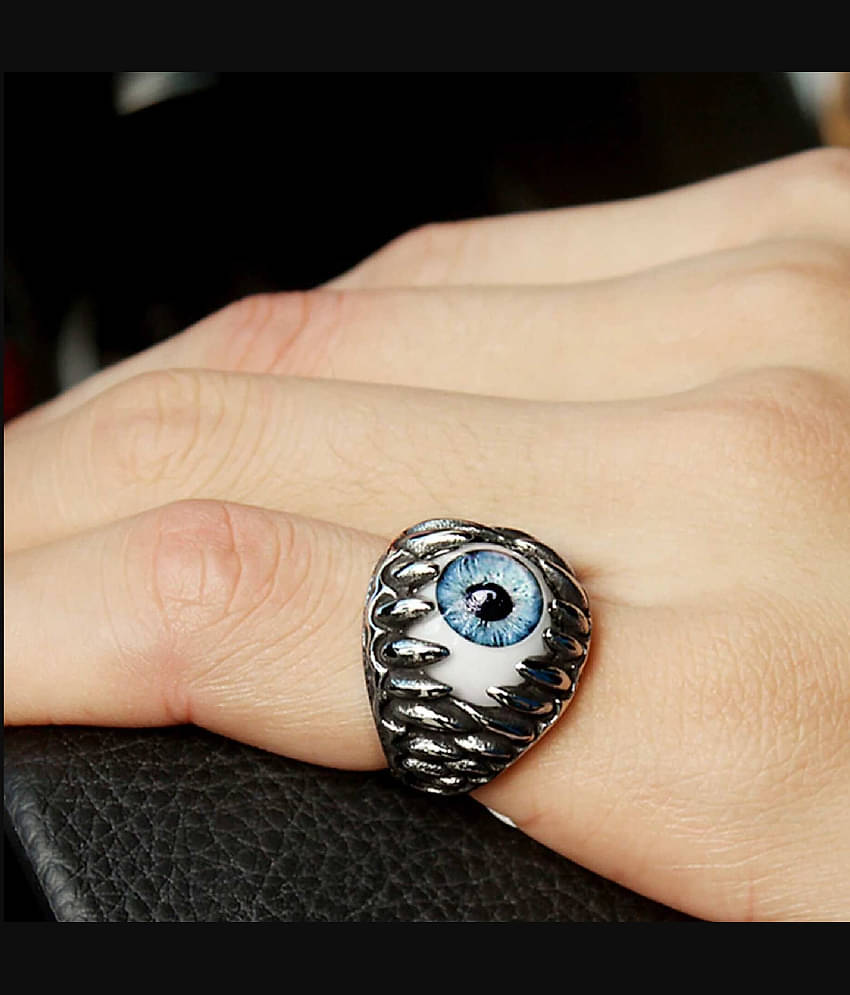 Thrillz Stylish Men's Silver Ring For Boys Stainless Steel Evil Eyes Silver Finger Ring For Men Girls