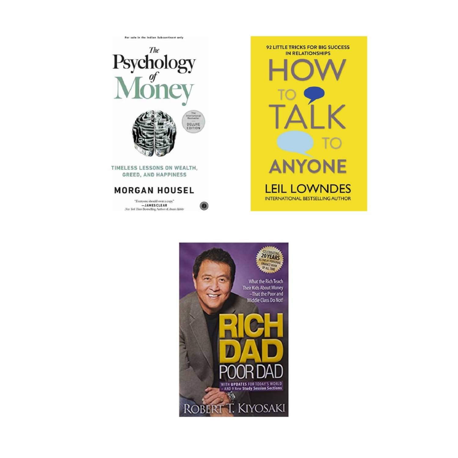     			( Combo Of 3 Pack ) How to Talk to Anyone & The Psychology of Money & Rich Dad Poor Dad - Paperback , English , Book - By Robert T Kiyosaki , Leil Lowndes , Morgan Housel