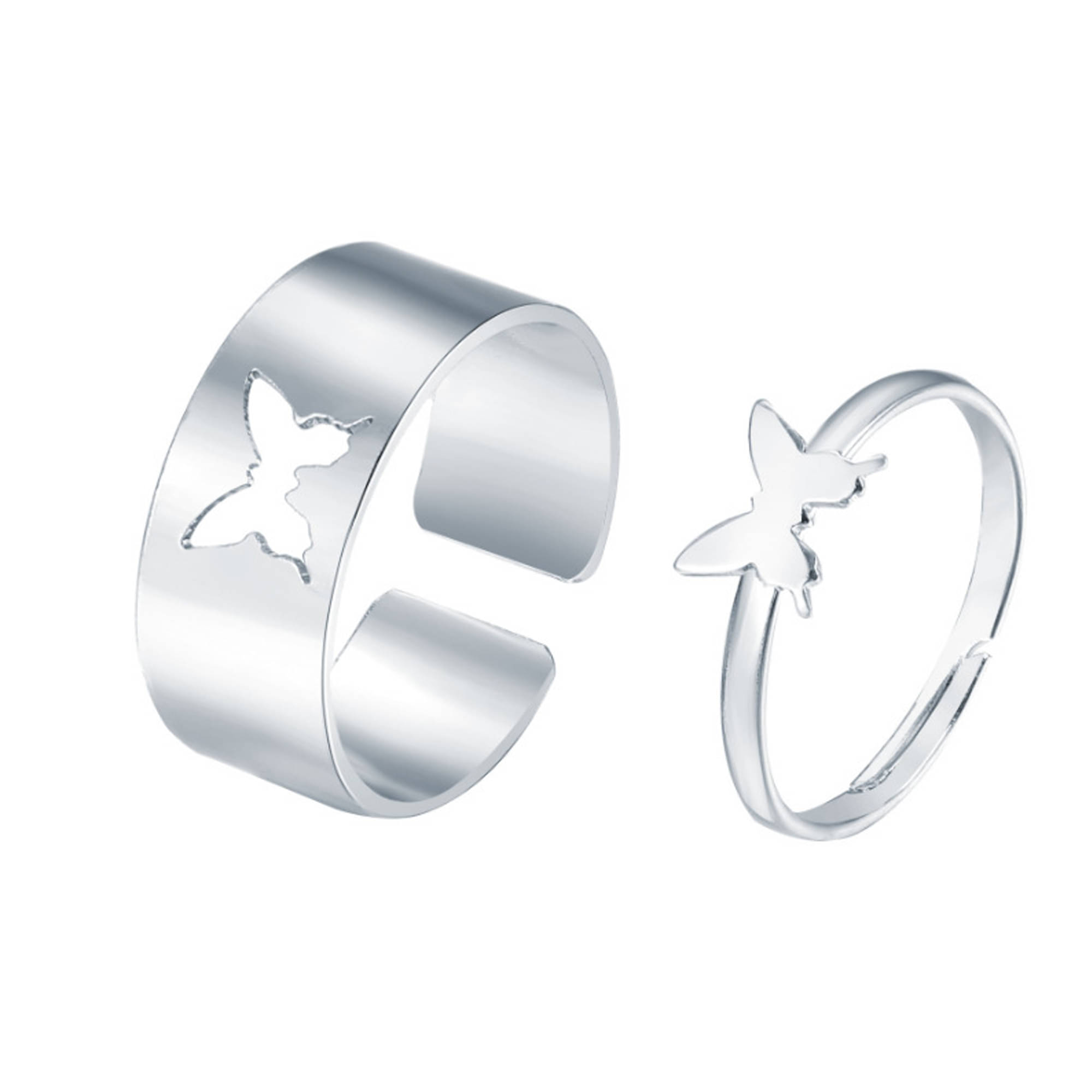     			FASHION FRILL - Silver Couple Ring ( Pack of 2 )