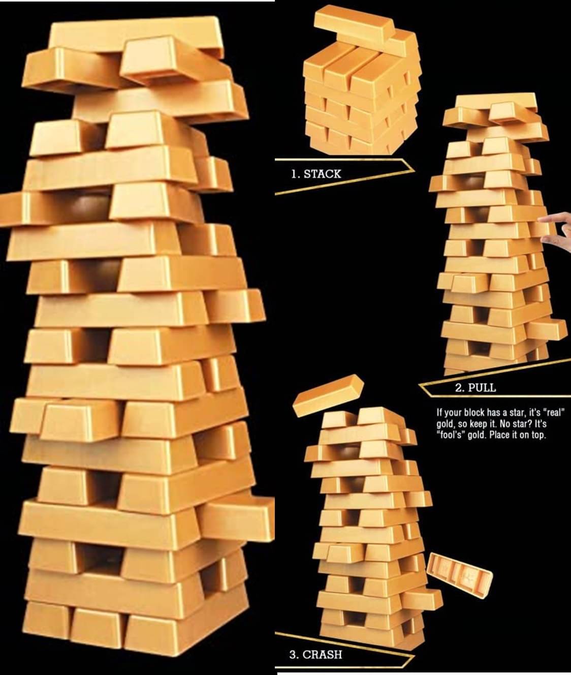     			Fratelli Gold Bar Stacking Tower Toys for Kids – Tumble Tower Assembling Game, Balancing Blocks Game for Boys, Kids and Adults – 54 Pieces Golden Blocks