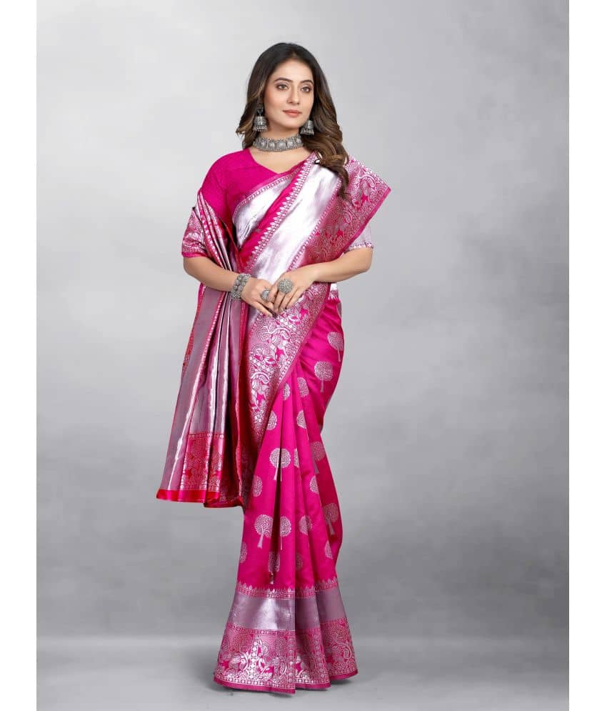 Gazal Fashions Banarasi Silk Embellished Saree With Unstitched Blouse Piece ( Pink ) - Sarees | Buy online on ZillyBuy
