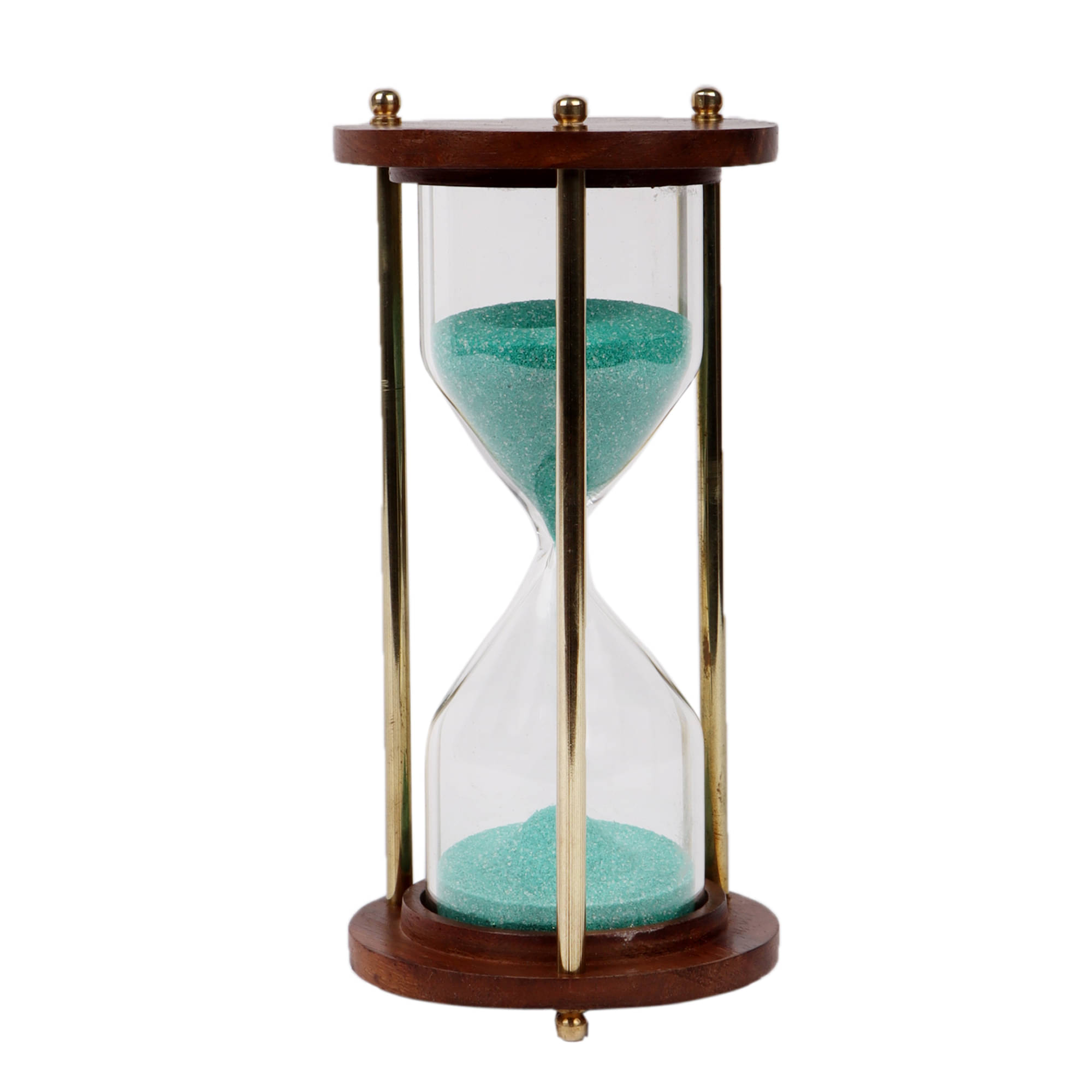 Generic - Brass and Wood Green Sand Timer Showpiece 14 cm Generic - Brass and Wood Green Sand Timer Showpiece 14 cm