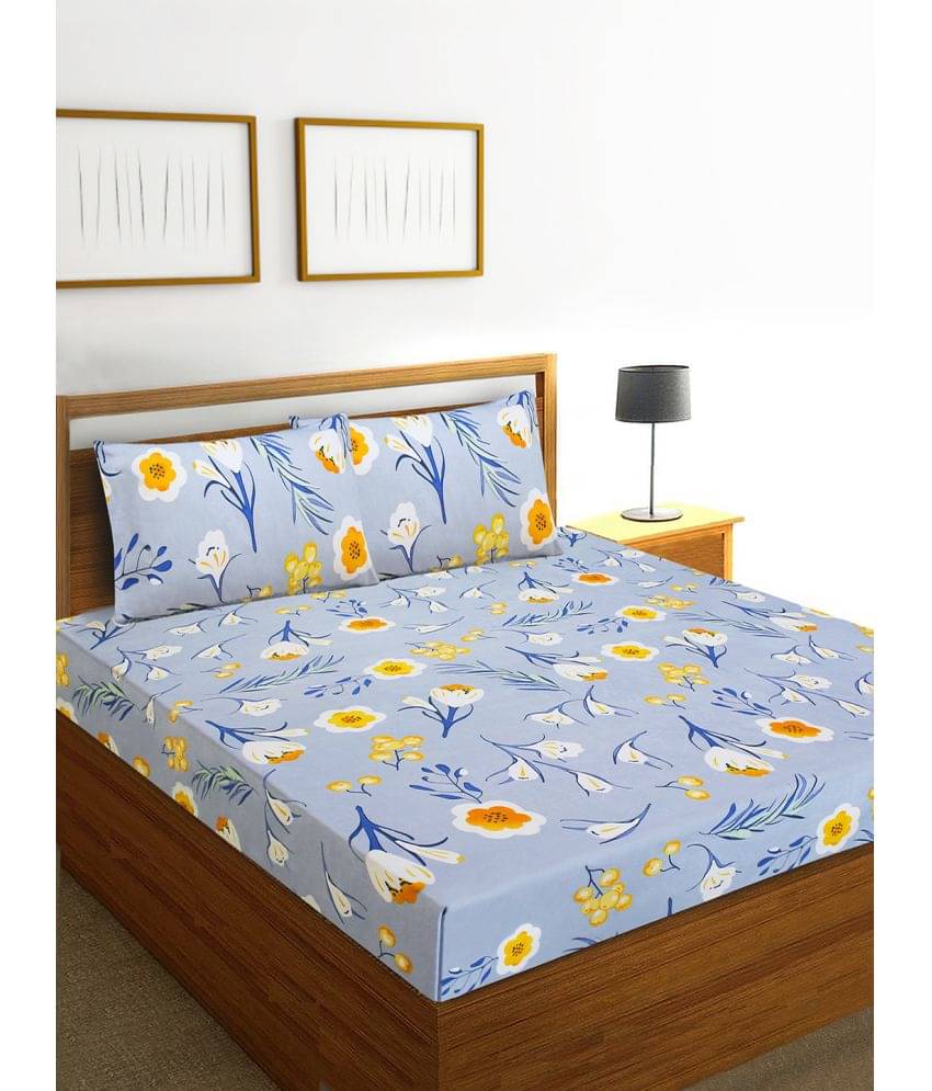     			Home Candy Microfiber Floral Double Bedsheet with 2 Pillow Covers - Light Blue