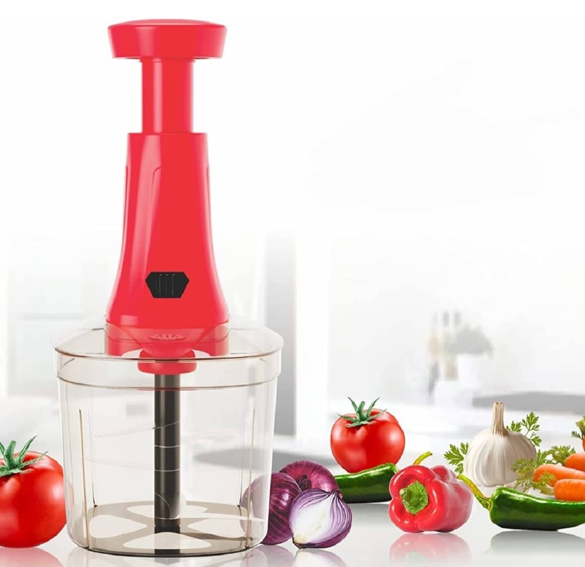 iview kitchenware - Push Chopper Black and Red Plastic Mannual Chopper 900 ml ( Pack of 1 )