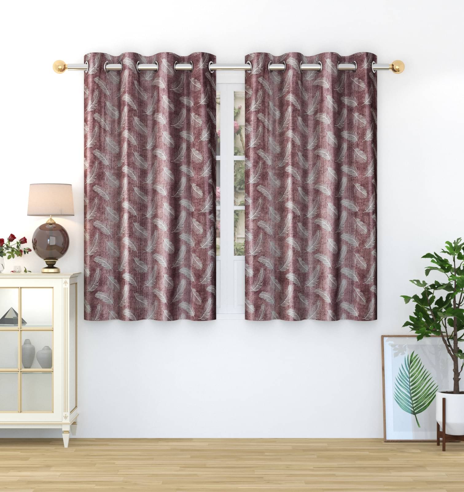 Homefab India Printed Blackout Eyelet Window Curtain 5ft (Pack of 2) - Purple Homefab India Printed Blackout Eyelet Window Curtain 5ft (Pack of 2) - Purple
