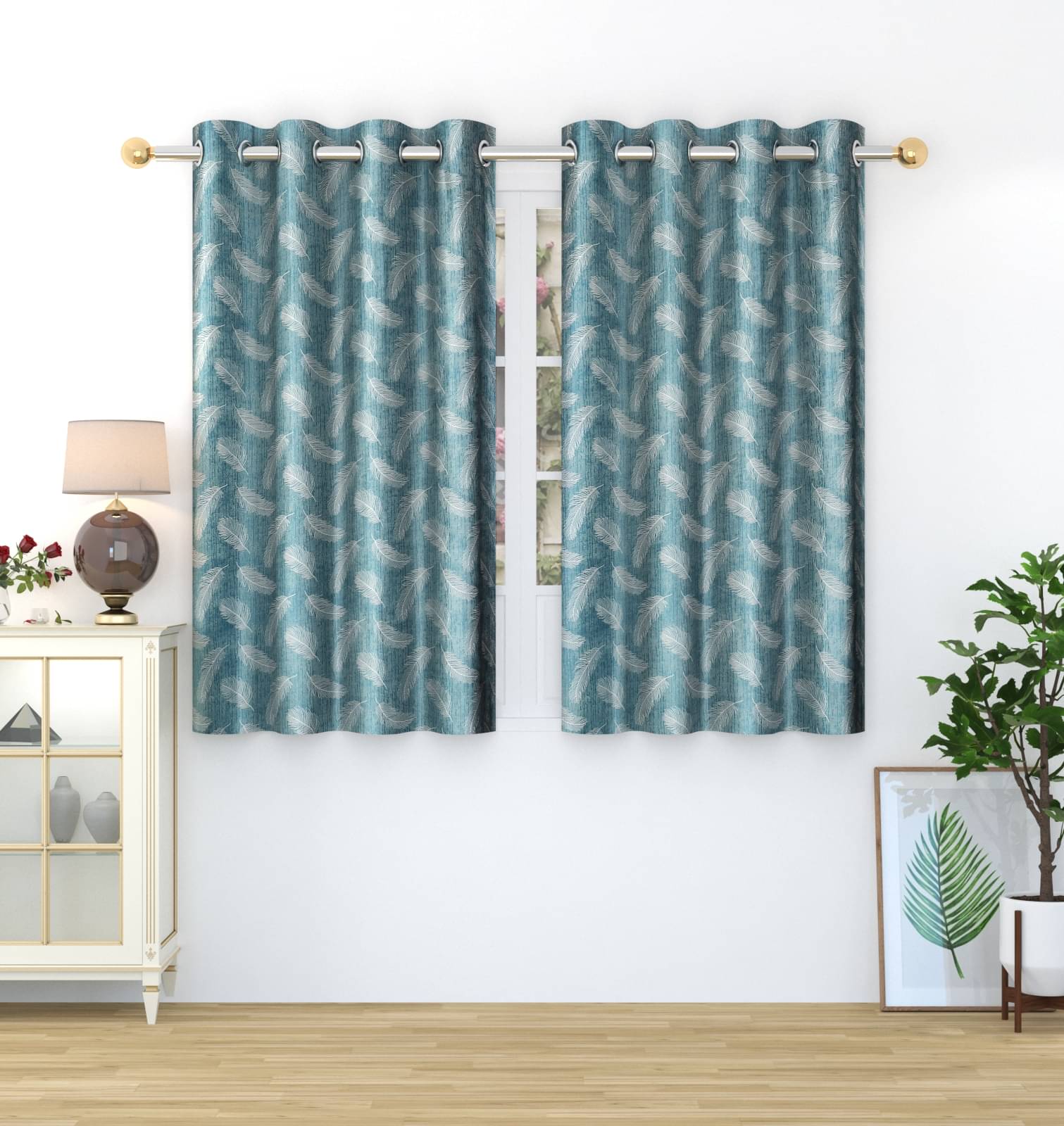     			Homefab India Printed Blackout Eyelet Window Curtain 5ft (Pack of 2) - Blue