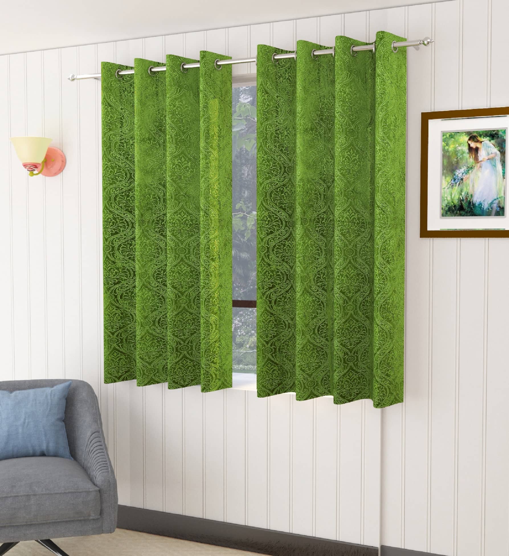 Homefab India SelfDesign Blackout Eyelet Door Curtain 7ft (Pack of 2) - Green