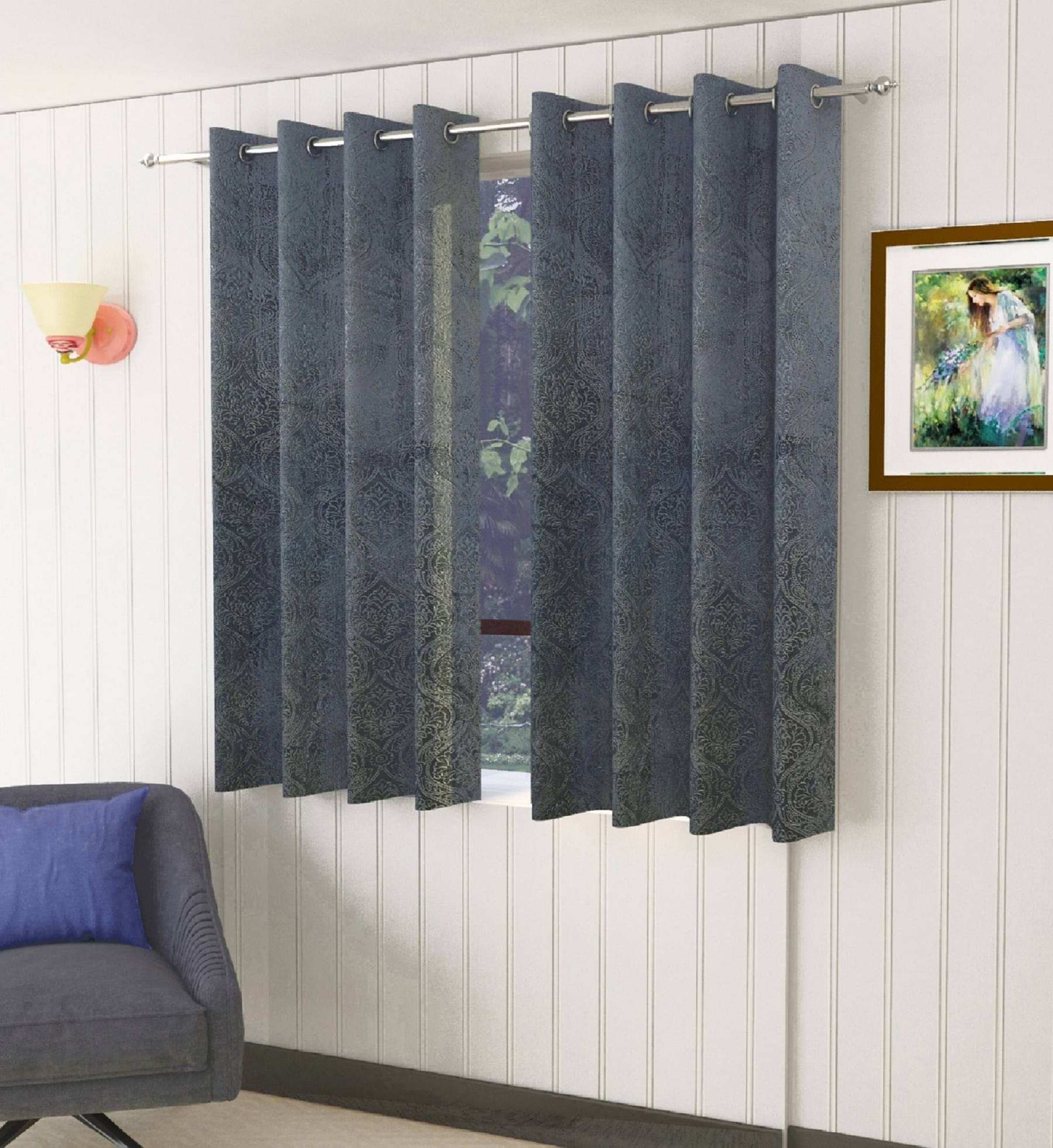 Homefab India SelfDesign Blackout Eyelet Window Curtain 5ft (Pack of 2) - Light Grey     			Homefab India SelfDesign Blackout Eyelet Window Curtain 5ft (Pack of 2) - Light Grey