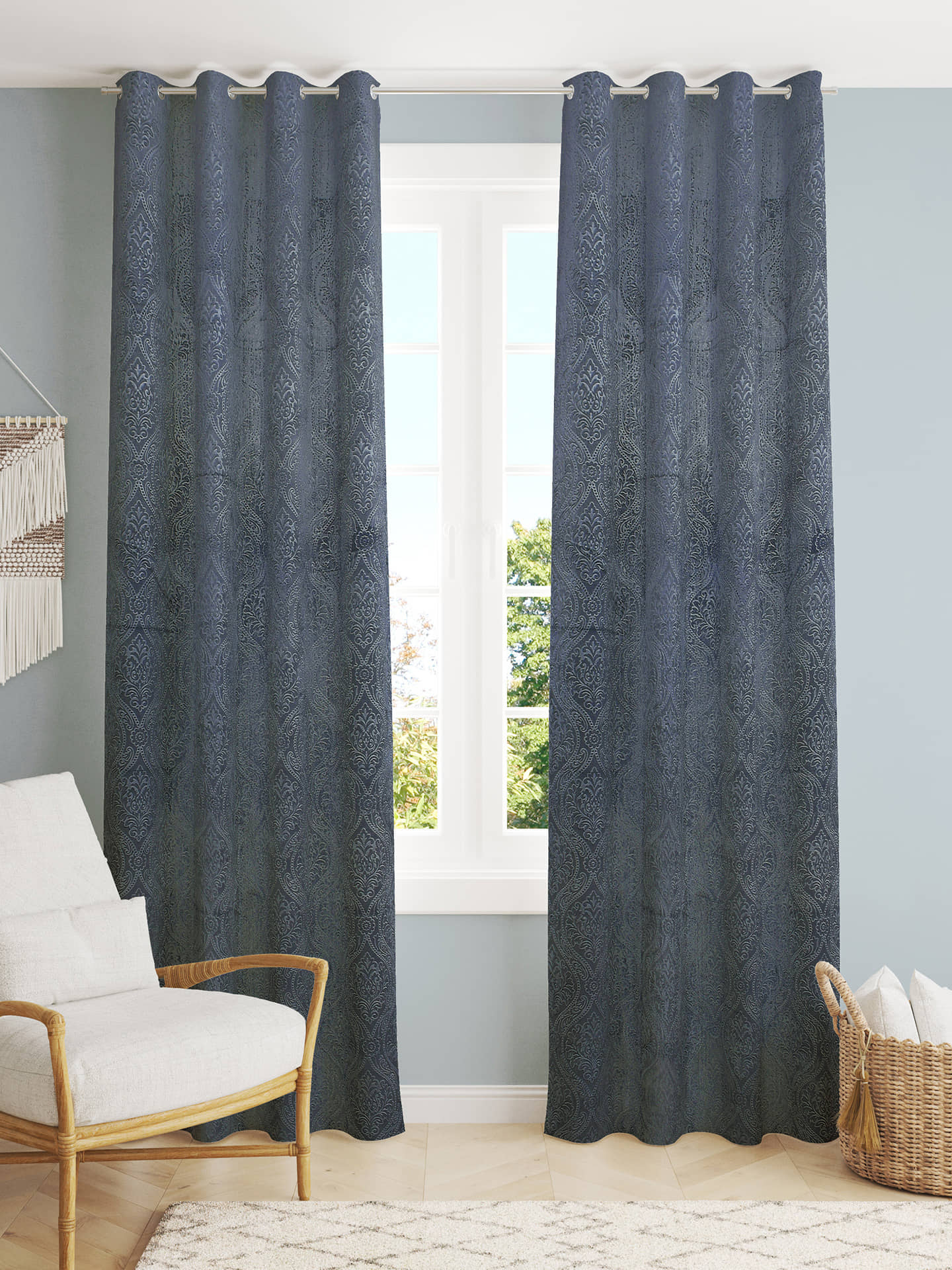 Homefab India SelfDesign Blackout Eyelet Window Curtain 5ft (Pack of 2) - Light Grey