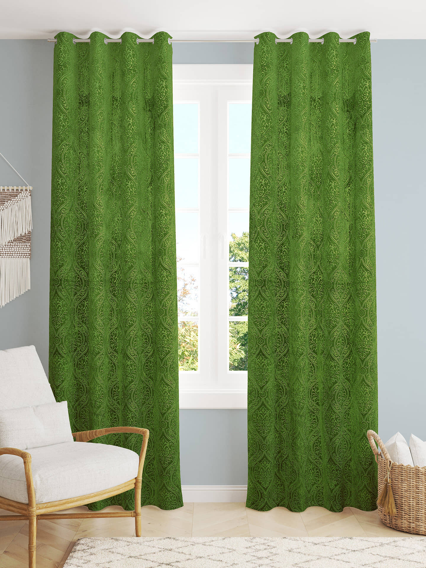 Homefab India SelfDesign Blackout Eyelet Door Curtain 7ft (Pack of 2) - Green