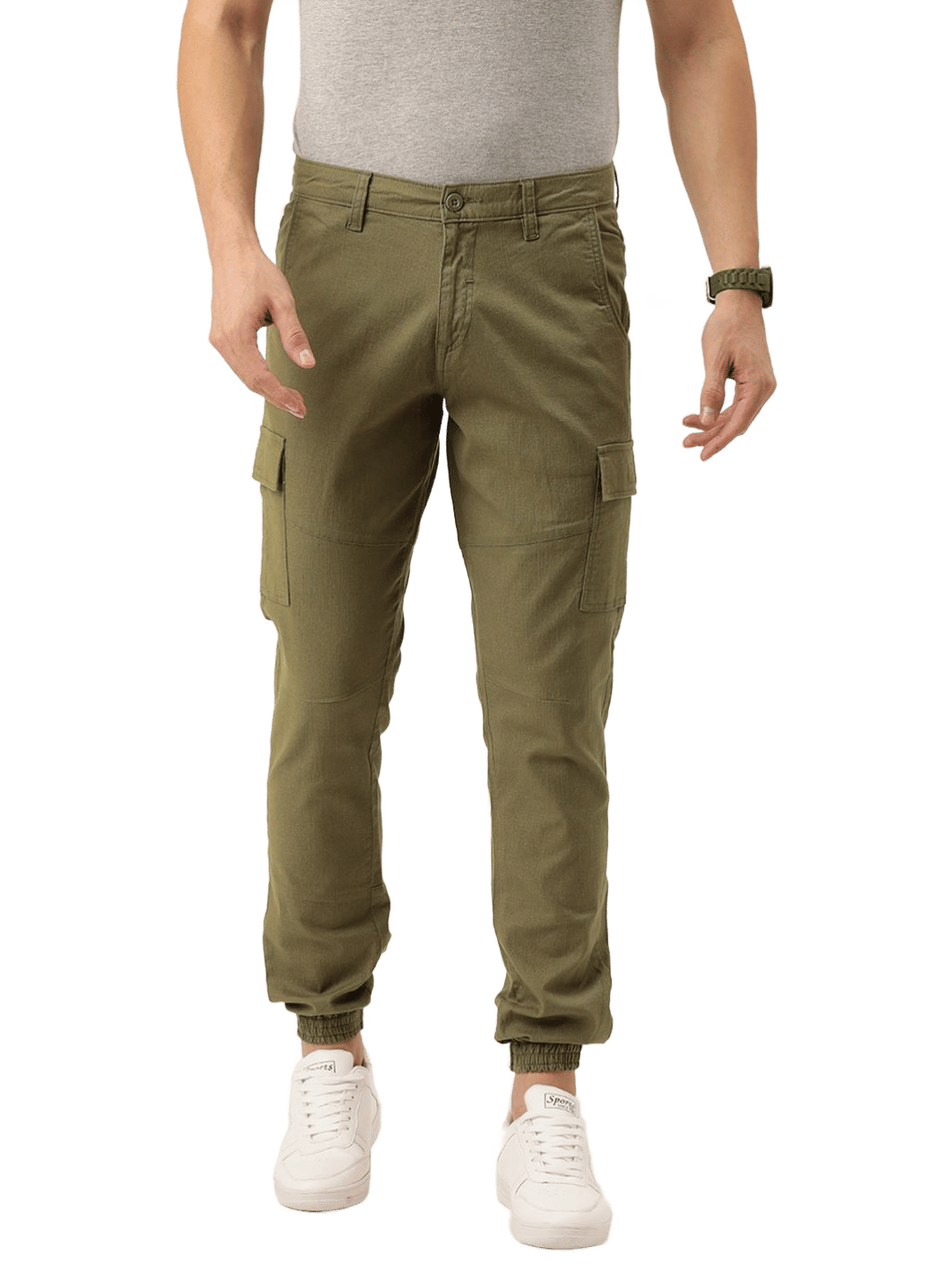 IVOC Men Brown Slim Fit Pure Cotton Cargo Joggers - Trousers | Buy online on ZillyBuy