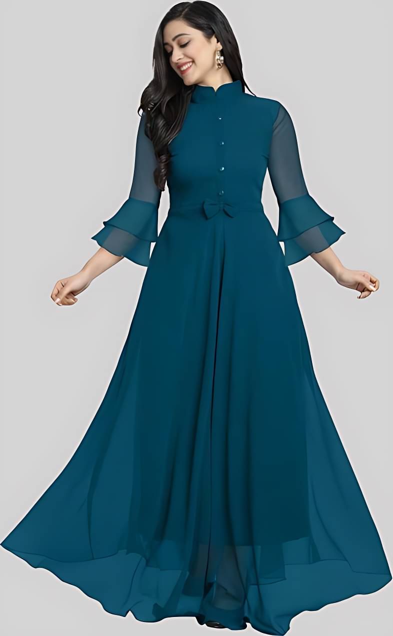 JASH CREATION Women Georgette Solid Gown ( Blue ) JASH CREATION Women Georgette Solid Gown ( Blue )